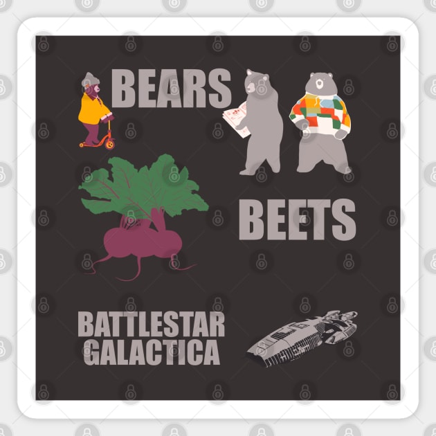 Bears beets battlestar galactica Sticker by Mimie20